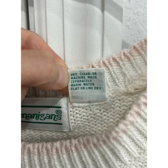 Vintage Shenanigans Floral Embroidered Cable Knit Sweater White Pink Sz Small - Picture 8 of 10
